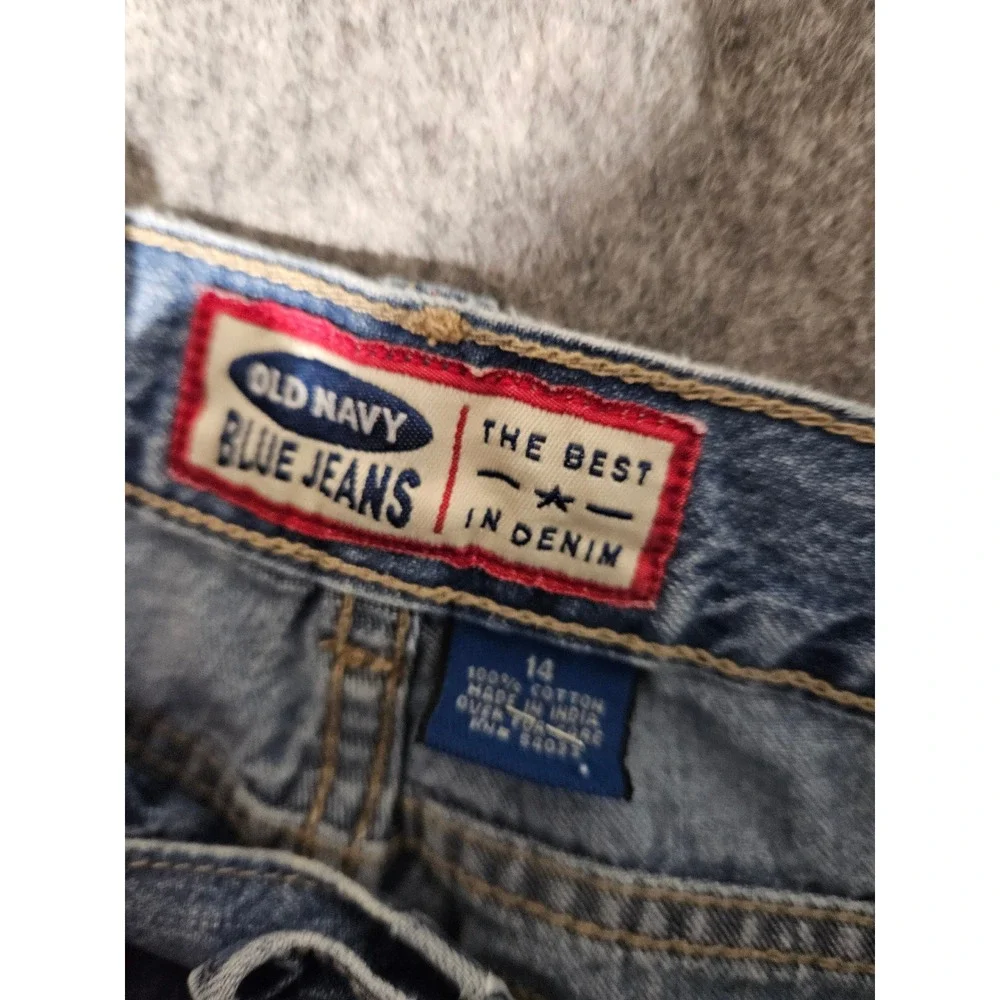 Old Navy Jeans Girls 14 Blue Floral Embroidered Flare Leg Vintage